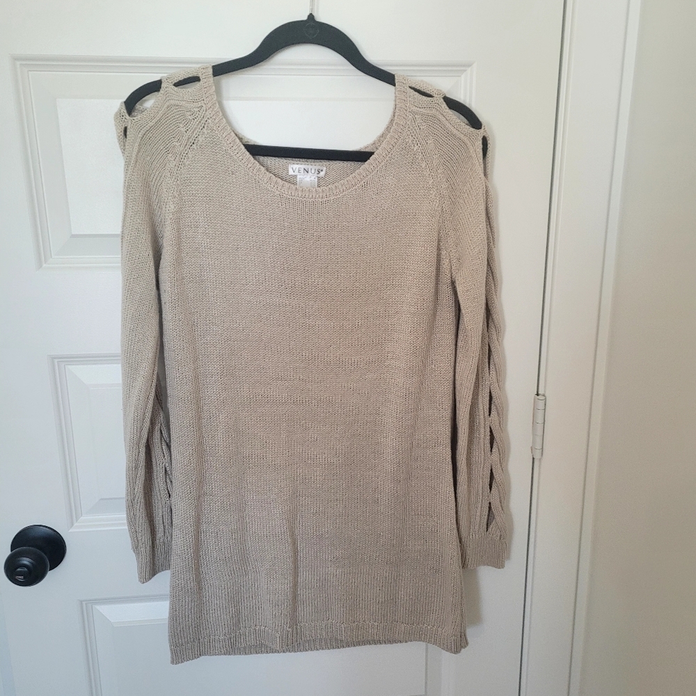 Light Tan Women's Sweater with Cutout Details